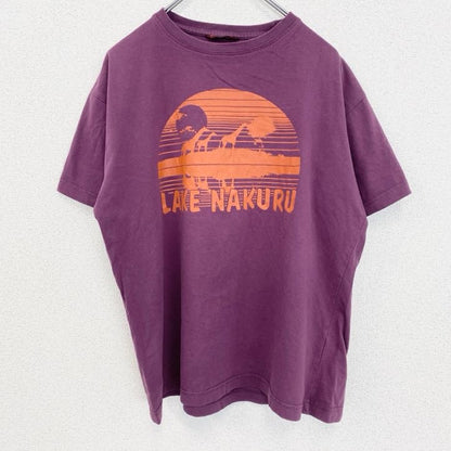 古着 used　半袖プリントTシャツ　ナクル湖　アフリカ　紫　パープル　クルーネック　レトロデザイン　Lサイズ