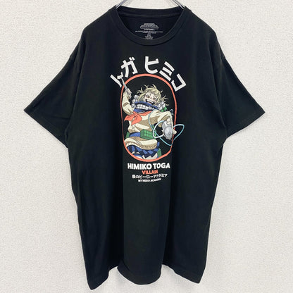 古着 used　僕のヒーローアカデミア　半袖アニメプリントTシャツ　ヒロアカ　黒　ブラック　クルーネック　トガヒミコ　2XLサイズ