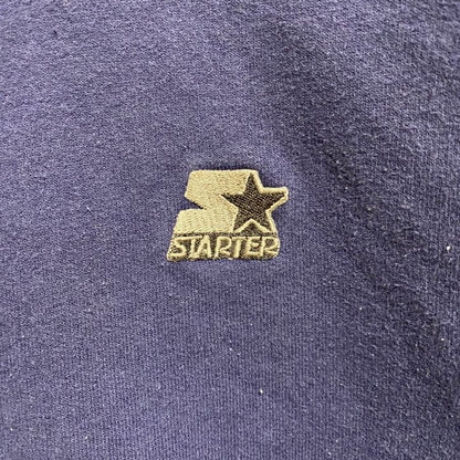 古着 used　STARTER スターター　長袖ワンポイントロゴ刺繍スウェット　トレーナー　クルーネック　シンプル　ネイビー