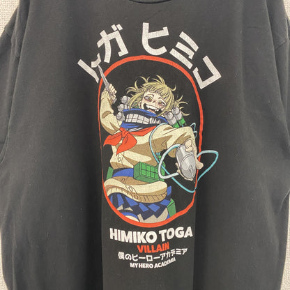 古着 used　僕のヒーローアカデミア　半袖アニメプリントTシャツ　ヒロアカ　黒　ブラック　クルーネック　トガヒミコ　2XLサイズ