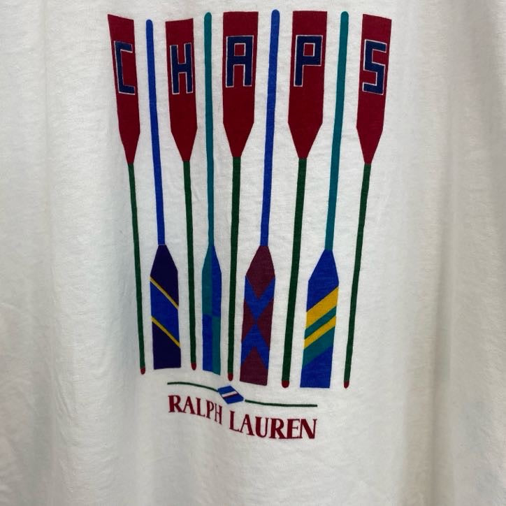 90s　CHAPS　ラルフローレン　半袖プリントTシャツ　ヴィンテージ　シングルステッチ　白　XLサイズ