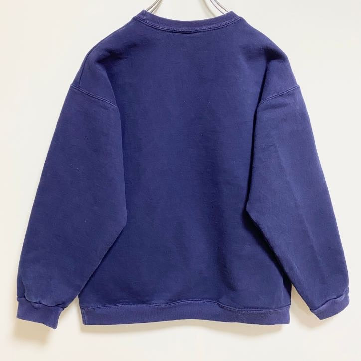 古着 used　STARTER スターター　長袖ワンポイントロゴ刺繍スウェット　トレーナー　クルーネック　シンプル　ネイビー