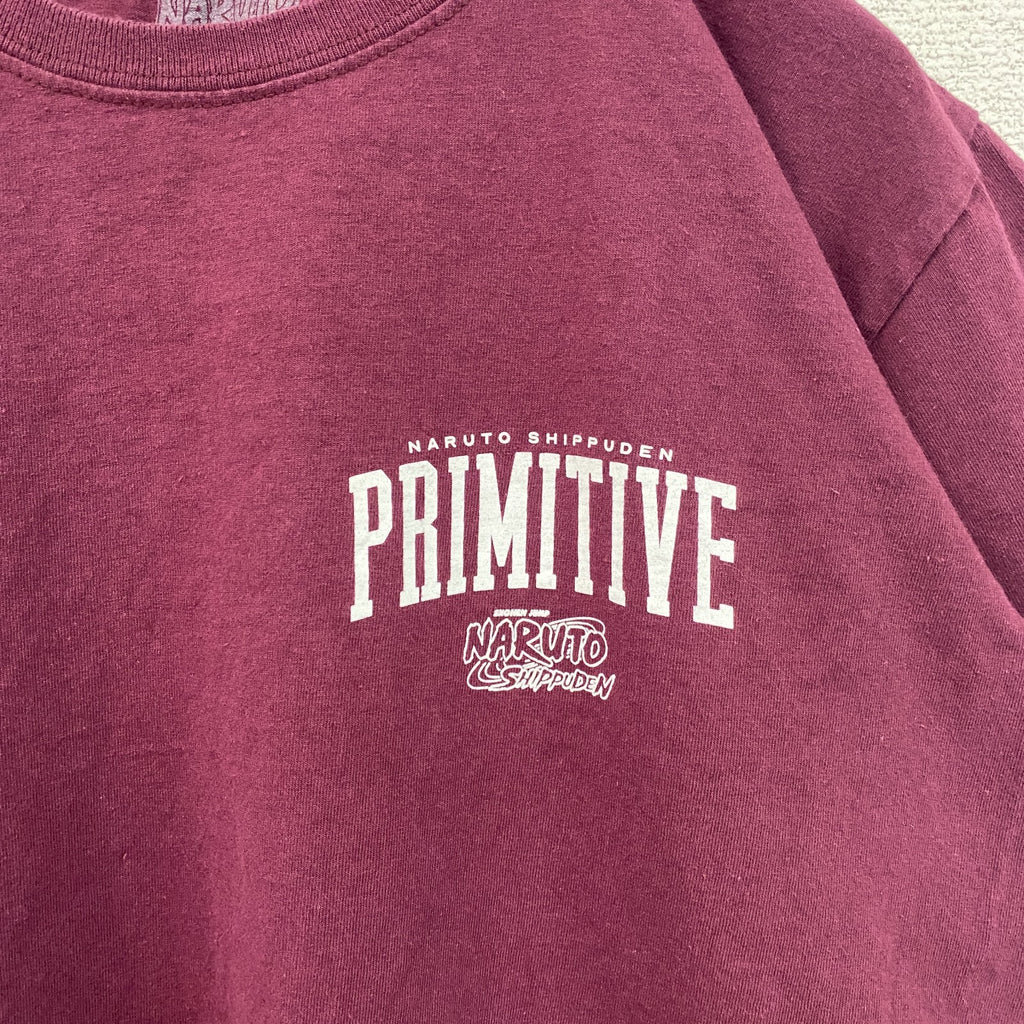 古着 used　NARUTO疾風伝　半袖アニメプリントTシャツ　ナルト　サスケ　ワインレッド　クルーネック　Lサイズ