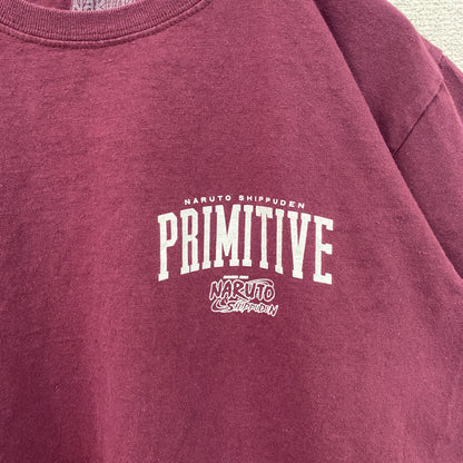 古着 used　NARUTO疾風伝　半袖アニメプリントTシャツ　ナルト　サスケ　ワインレッド　クルーネック　Lサイズ