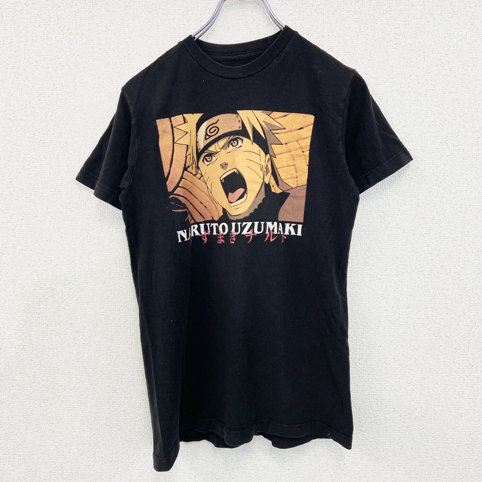 古着 used　半袖アニメプリントTシャツ　うずまきナルト　黒　ブラック　クルーネック　レトロデザイン　Sサイズ