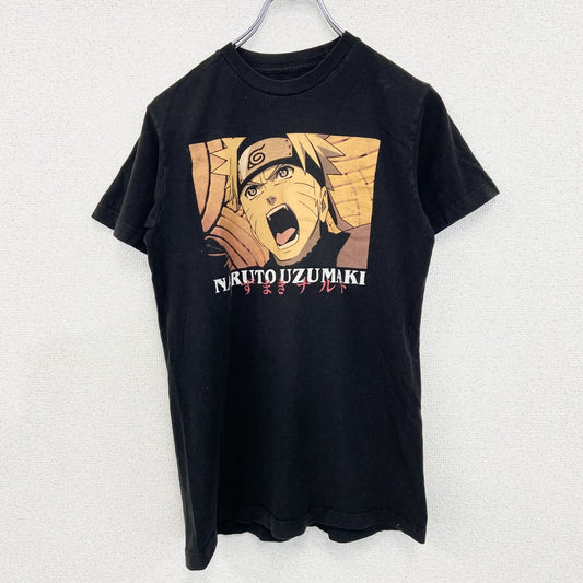 古着 used　半袖アニメプリントTシャツ　うずまきナルト　黒　ブラック　クルーネック　レトロデザイン　Sサイズ
