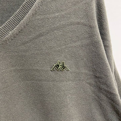 ROBE DI KAPPA　カッパ　長袖Vネックニットセーター　ワンポイント　刺繍ロゴ　灰色　ダークグレー　XXLサイズ