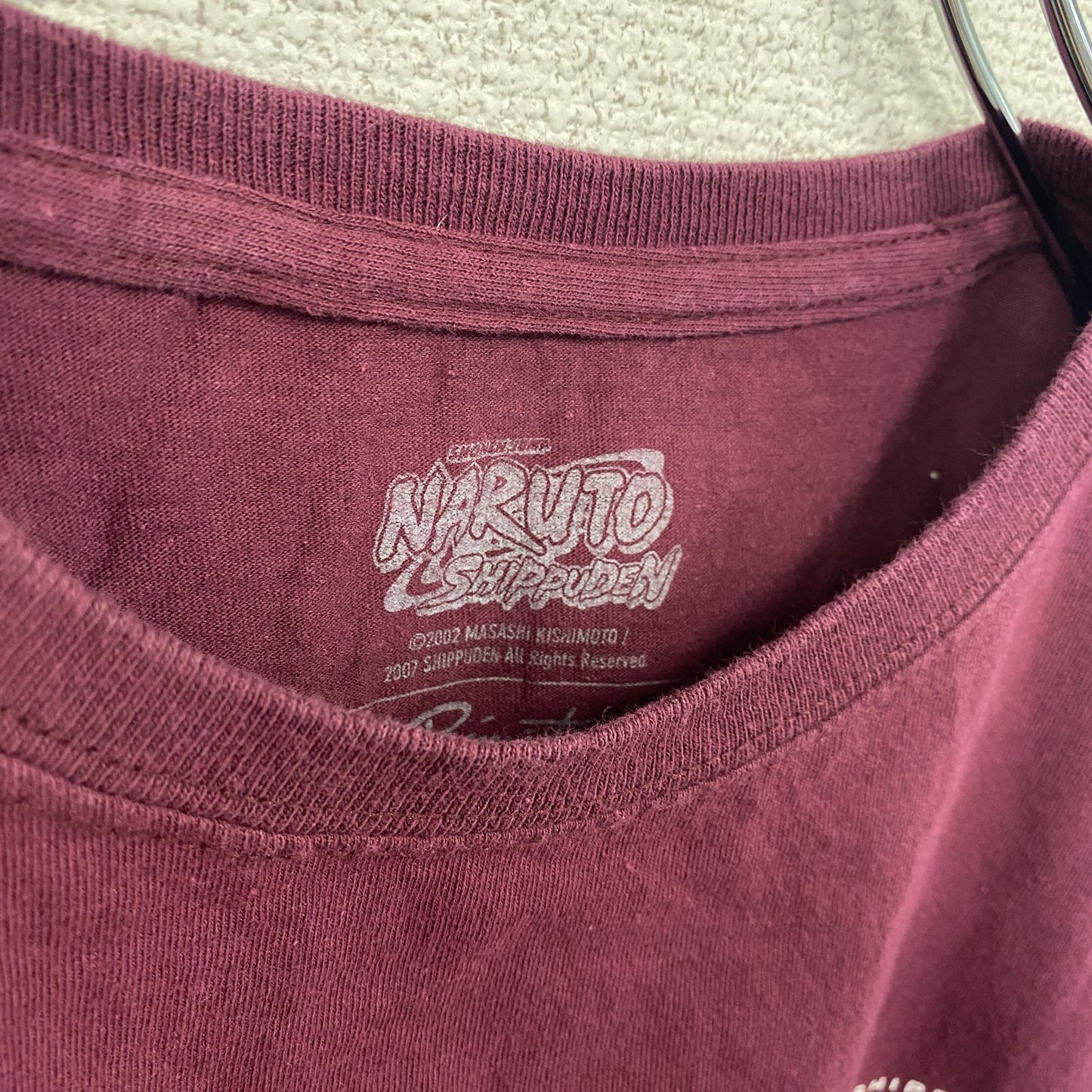 古着 used　NARUTO疾風伝　半袖アニメプリントTシャツ　ナルト　サスケ　ワインレッド　クルーネック　Lサイズ