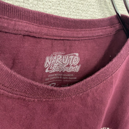 古着 used　NARUTO疾風伝　半袖アニメプリントTシャツ　ナルト　サスケ　ワインレッド　クルーネック　Lサイズ
