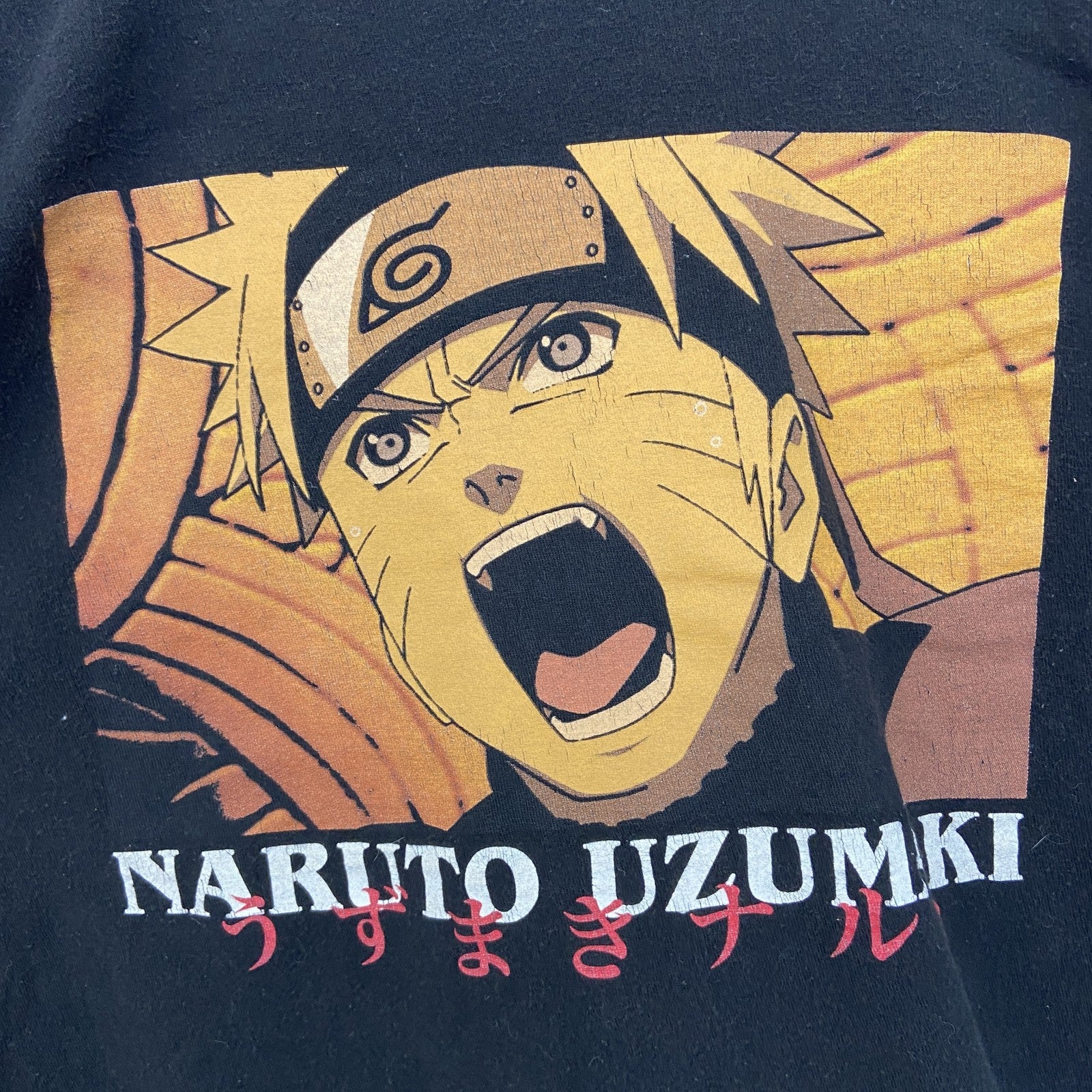 古着 used　半袖アニメプリントTシャツ　うずまきナルト　黒　ブラック　クルーネック　レトロデザイン　Sサイズ