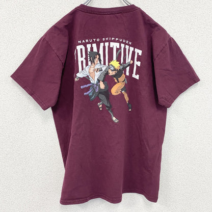 古着 used　NARUTO疾風伝　半袖アニメプリントTシャツ　ナルト　サスケ　ワインレッド　クルーネック　Lサイズ