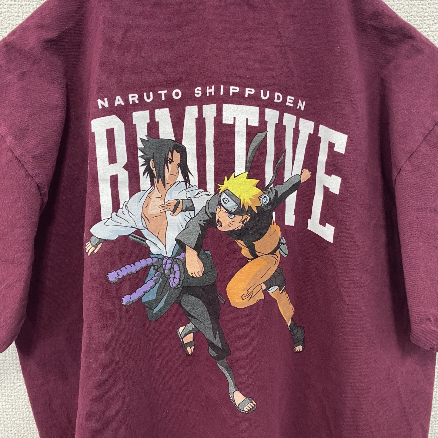 古着 used　NARUTO疾風伝　半袖アニメプリントTシャツ　ナルト　サスケ　ワインレッド　クルーネック　Lサイズ