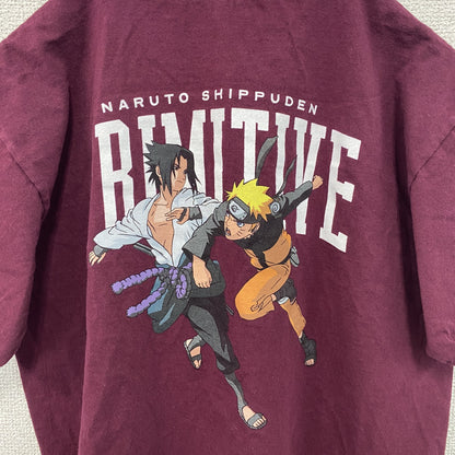 古着 used　NARUTO疾風伝　半袖アニメプリントTシャツ　ナルト　サスケ　ワインレッド　クルーネック　Lサイズ