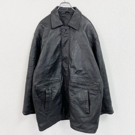90s　MR.PASSHION　ミスターパッション　羊革レザーカーコート　レザージャケット　黒　ブラック　Lサイズ