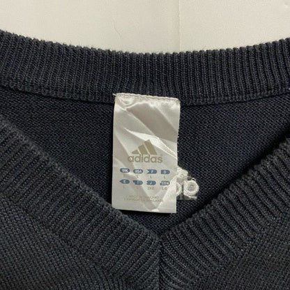 古着 used　adidas アディダス　Vネックニットベスト　セーター　ワンポイントロゴ刺繍　黒　ブラック　Lサイズ