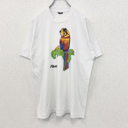 古着 used　半袖プリントTシャツ　鳥　インコ　カジュアルデザイン　シングルステッチ　90s　クルーネック　白　Lサイズ　