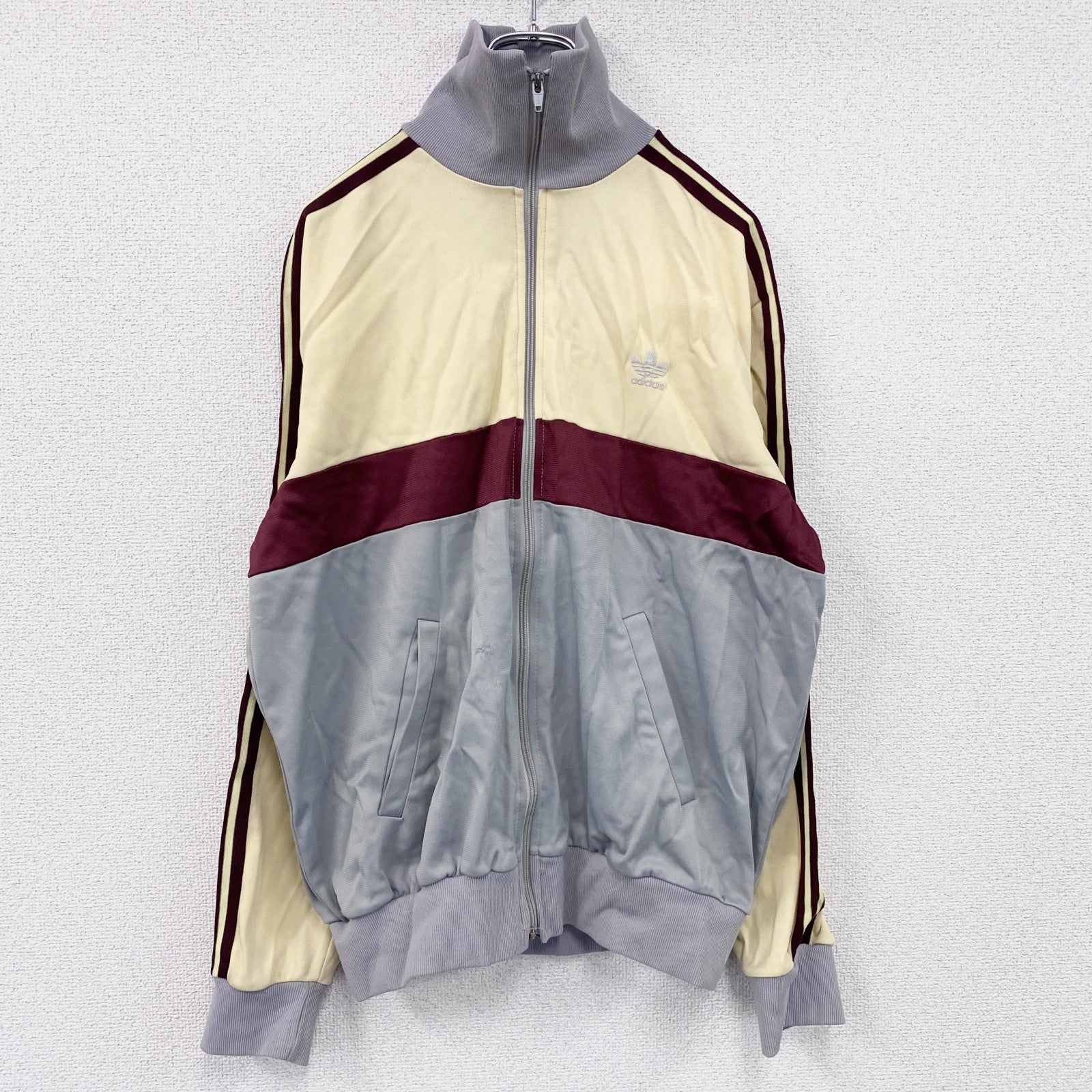 ～80s　adidas　アディダス　トラックジャケット/ジャージ　トレフォイルロゴ　ヴィンテージ　灰色　グレー　黄色　イエロー