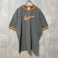 古着 used　NIKE　ナイキ　半袖リンガープリントTシャツ　グレー　オレンジ　春夏服　レトロ　ビッグシルエット　XLサイズ