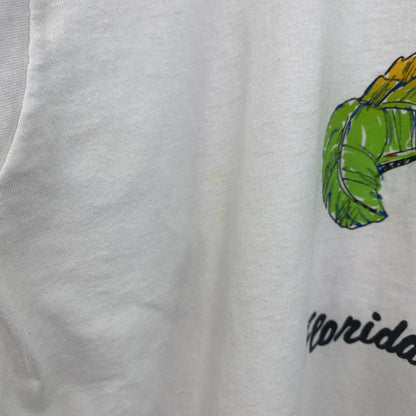 古着 used　半袖プリントTシャツ　鳥　インコ　カジュアルデザイン　シングルステッチ　90s　クルーネック　白　Lサイズ　