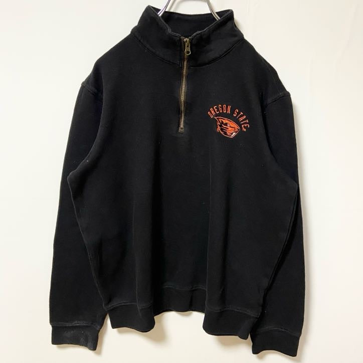 古着 used　Champion チャンピオン　長袖ハーフジップスウェット　カレッジトレーナ　ワンポイント刺繍　Mサイズ