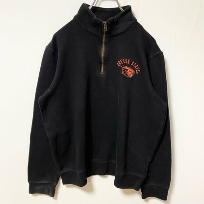 古着 used　Champion チャンピオン　長袖ハーフジップスウェット　カレッジトレーナ　ワンポイント刺繍　Mサイズ
