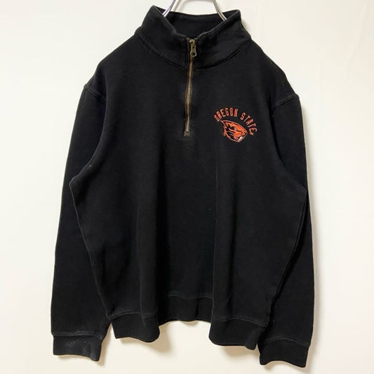 古着 used　Champion チャンピオン　長袖ハーフジップスウェット　カレッジトレーナ　ワンポイント刺繍　Mサイズ
