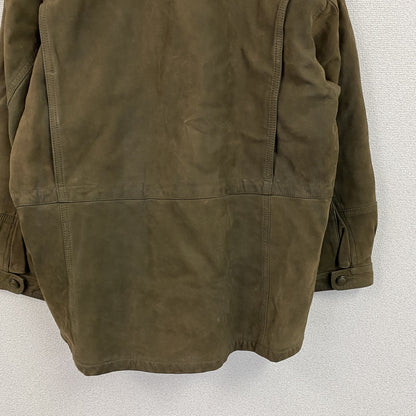 ～90s　France Vet　フランスヴェット　レザーカーコート　中綿入り　ユーロヴィンテージ　カーキ　