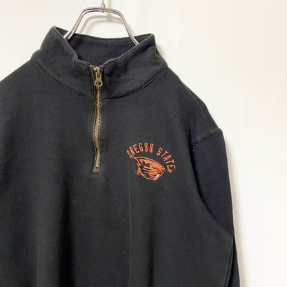 古着 used　Champion チャンピオン　長袖ハーフジップスウェット　カレッジトレーナ　ワンポイント刺繍　Mサイズ