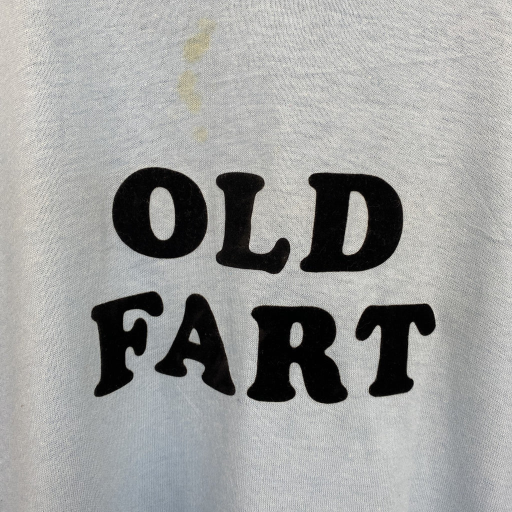 古着 used　半袖プリントTシャツ　USA製　シングルステッチ　水色　ライトブルー　クルーネック　レトロデザイン　Lサイズ