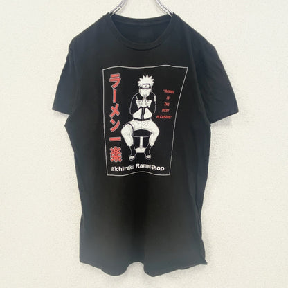 古着 used　NARUTO　ナルト　半袖アニメプリントTシャツ　ジャンプ　ラーメン一楽　クルーネック　カジュアル　黒　Mサイズ　
