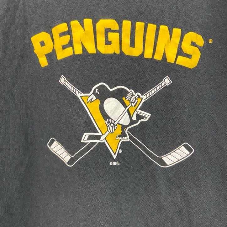 古着 used　半袖プリントTシャツ　NHL　ペンギンズ　アイスホッケー　黒　ブラック　クルーネック　XLサイズ