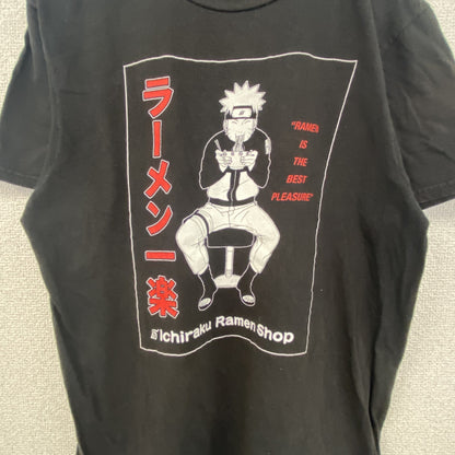 古着 used　NARUTO　ナルト　半袖アニメプリントTシャツ　ジャンプ　ラーメン一楽　クルーネック　カジュアル　黒　Mサイズ　