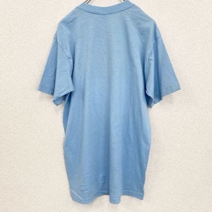古着 used　半袖プリントTシャツ　USA製　シングルステッチ　水色　ライトブルー　クルーネック　レトロデザイン　Lサイズ