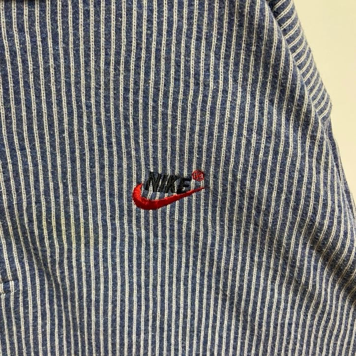 古着 used　NIKE ナイキ　半袖ストライプ柄ポロシャツ　ハーフボタン　ワンポイントロゴ刺繍　レトロデザイン　XLサイズ