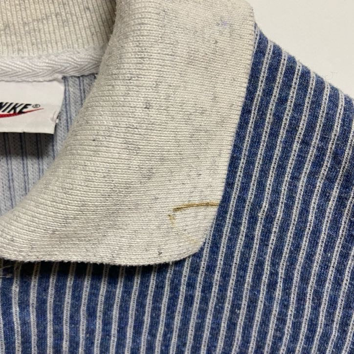 古着 used　NIKE ナイキ　半袖ストライプ柄ポロシャツ　ハーフボタン　ワンポイントロゴ刺繍　レトロデザイン　XLサイズ