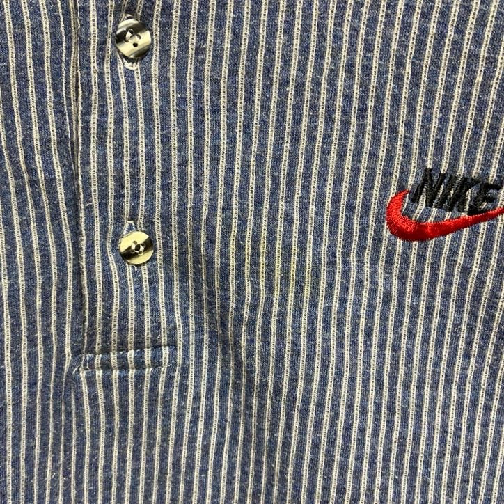 古着 used　NIKE ナイキ　半袖ストライプ柄ポロシャツ　ハーフボタン　ワンポイントロゴ刺繍　レトロデザイン　XLサイズ