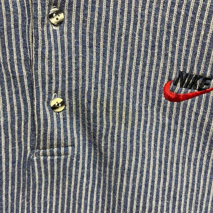 古着 used　NIKE ナイキ　半袖ストライプ柄ポロシャツ　ハーフボタン　ワンポイントロゴ刺繍　レトロデザイン　XLサイズ