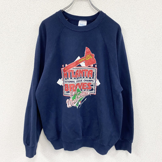 90s　Tultex　MLB　ブレーブス　スウェット/トレーナー　ラグランスリーブ　ヴィンテージ　紺　ネイビー　XLサイズ