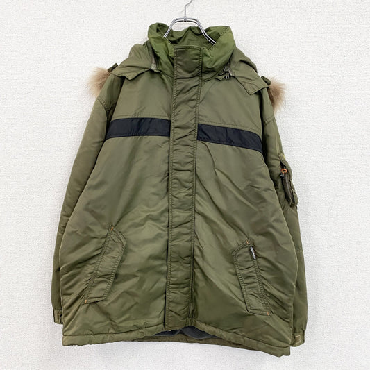 90s　AIR WALK　エアウォーク　フルジップナイロンジャケット　ファー付き　比翼仕立て　カーキ　Mサイズ