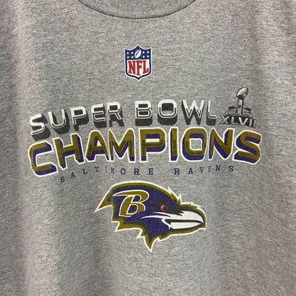 古着 used　半袖プリントTシャツ　NFL　スーパーボウル　ボルティモアレイブンズ　灰色　グレー　クルーネック　２XLサイズ