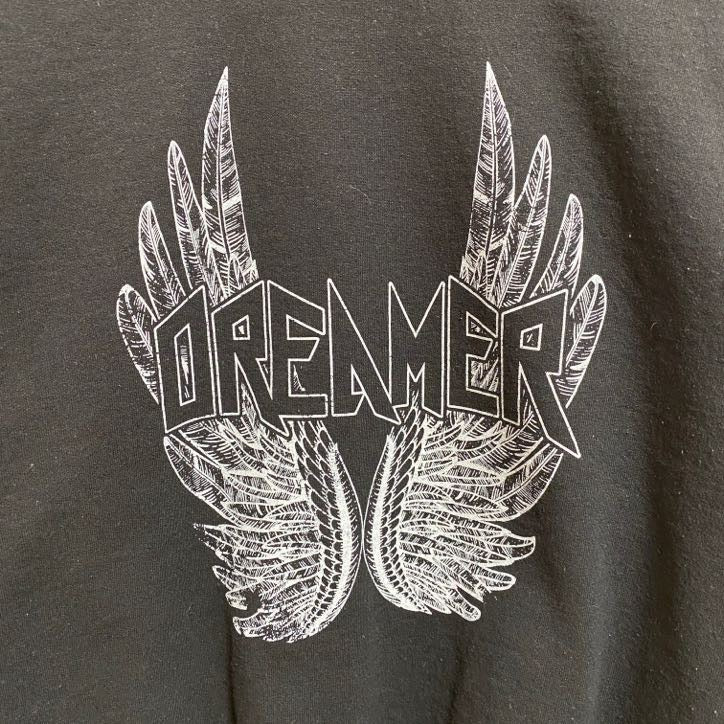 古着 used　GILDAN ギルダン　長袖プリントスウェット　トレーナー　DREAMER　黒　ブラック　レトロデザイン　Sサイズ