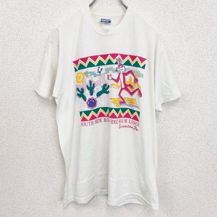 古着 used　ヘインズ　半袖プリントTシャツ　USA製　コヨーテ　サボテン　クルーネック　レトロデザイン　Lサイズ