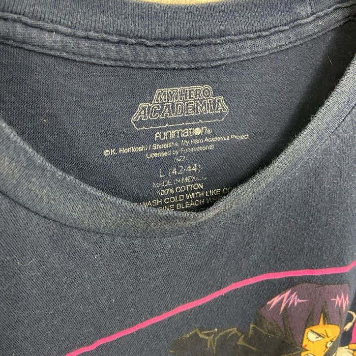 古着 used　半袖アニメプリントTシャツ　僕のヒーローアカデミア　紺　ネイビー　100%コットン　クルーネック　Lサイズ