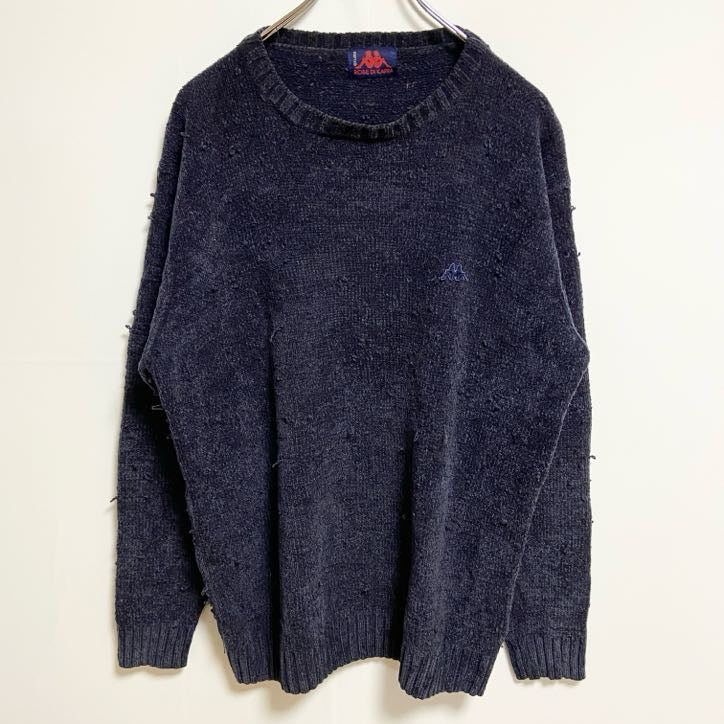 ROBE DI KAPPA　カッパ　ニット/セーター　ワンポイント　刺繍ロゴ　クルーネック　紺　ネイビー　XLサイズ