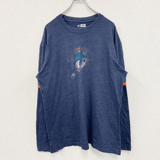 古着 used　長袖プリントTシャツ　NFL　マイアミドルフィンズ　フットボール　紺　ネイビー　クルーネック　Lサイズ
