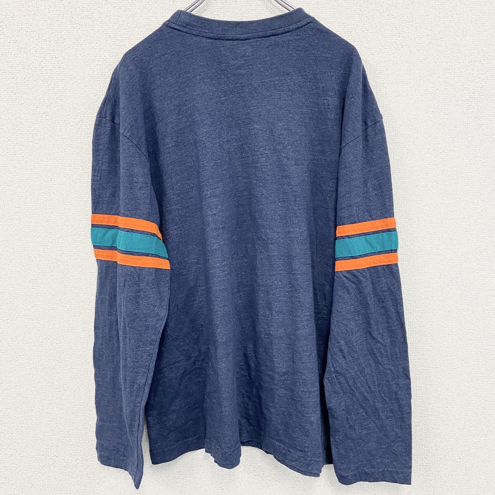 古着 used　長袖プリントTシャツ　NFL　マイアミドルフィンズ　フットボール　紺　ネイビー　クルーネック　Lサイズ