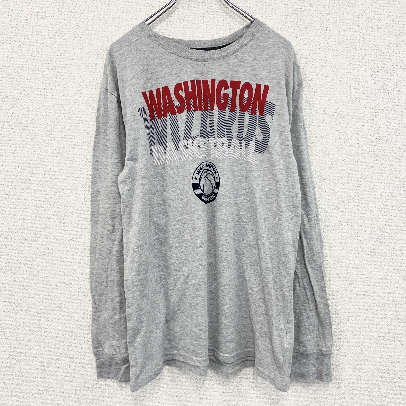 古着 used　長袖プリントTシャツ　NBA　ワシントンウィザーズ　バスケ　灰色　グレー　クルーネック　Lサイズ