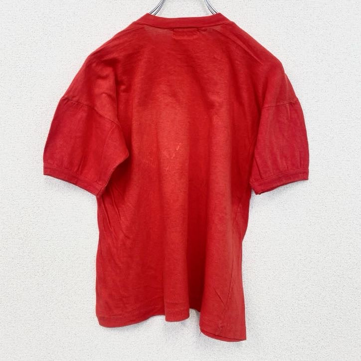 古着 used　半袖プリントTシャツ　万里の長城　中国　赤　レッド　リブ付き　レトロデザイン　100%コットン