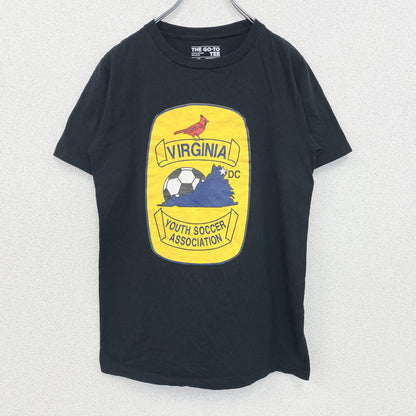 古着 used　adidas アディダス　半袖プリントTシャツ　サッカー　クルーネック　カジュアルデザイン　黒　Mサイズ