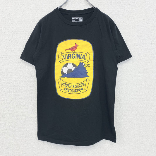 古着 used　adidas アディダス　半袖プリントTシャツ　サッカー　クルーネック　カジュアルデザイン　黒　Mサイズ